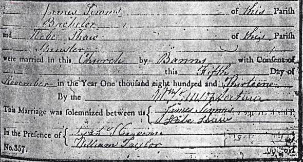 Marriage of James Simms and Hebe Shaw.